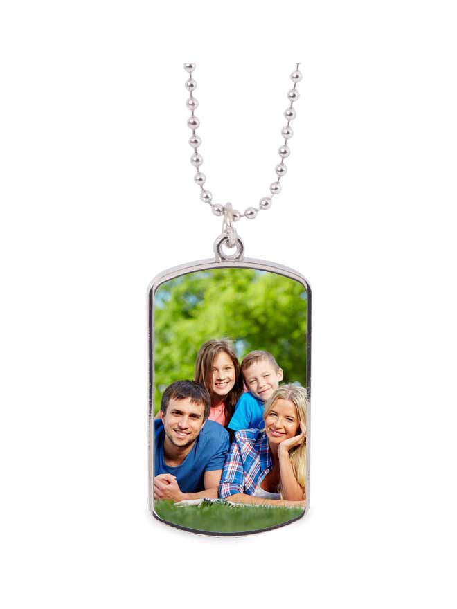 Custom printed silver metal dog tag necklace